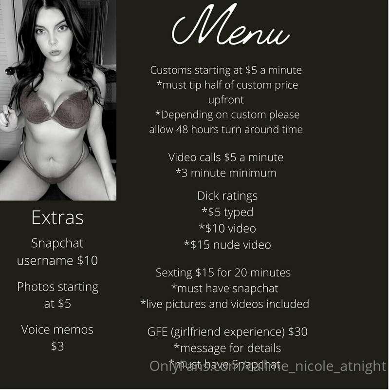 MENU 💕
Please message me for any questions or if there is so..