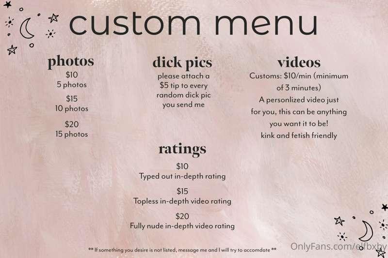 My customs and premade menus(updated)!! Swipe for b/g and so..
