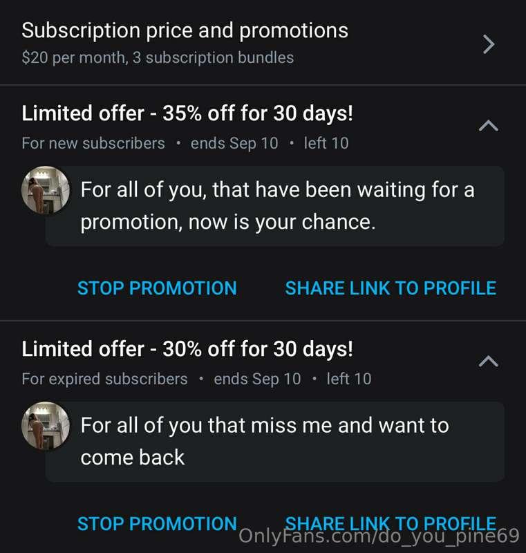 It’s that time of the month, promotion time. I don’t run sal..