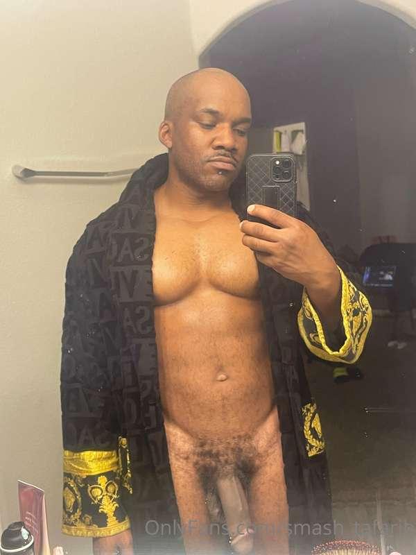 Chillin' in my Versace robe with my dick out.
