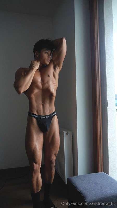 Just the briefs and the gains—flexed up and feeling unstoppa..