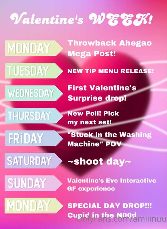 Here’s the schedule all the way up to Valentine’s Day!!! The..