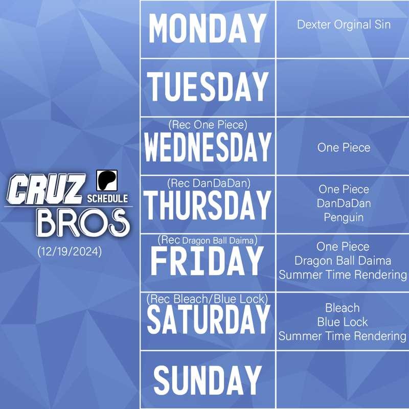 Cruz Bros Weekly Patreon Schedule (12/19/2024)