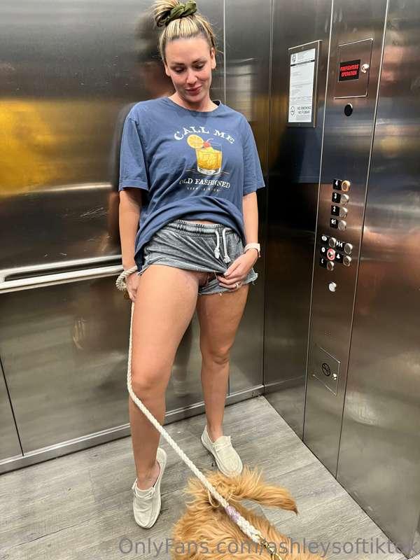 Little panty-less pussy flash in the elevator