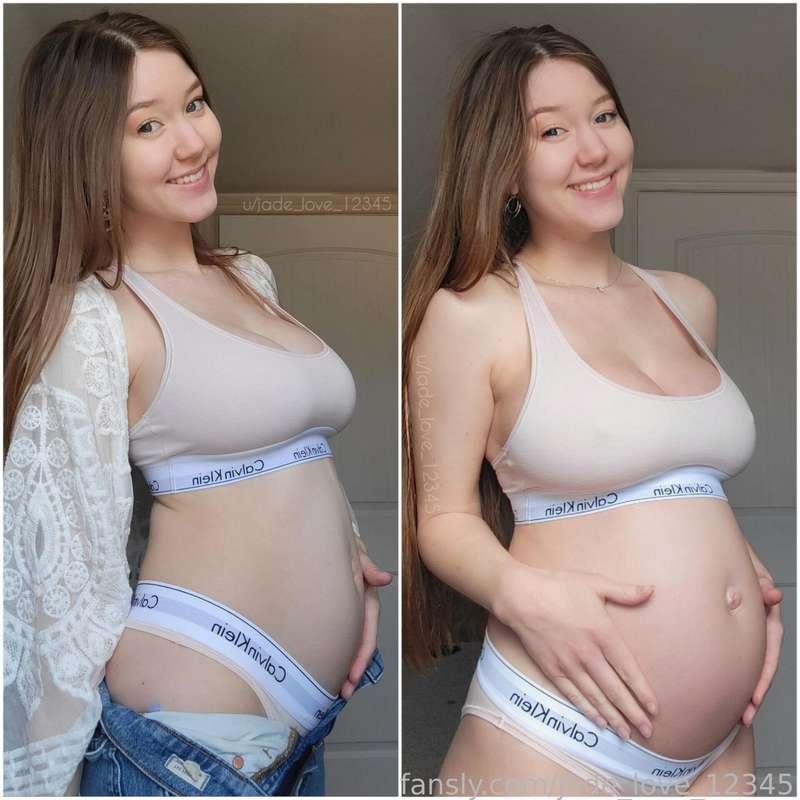 16 vs 26 weeks pregnant 🤰🏻 #pregnant #pregnantbelly #pregnancy #milf #calvinklein #breeding #pokies 