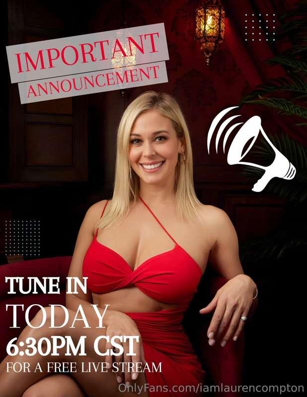 Tune in TODAY at 6:30pm CST to hear an important announcemen..