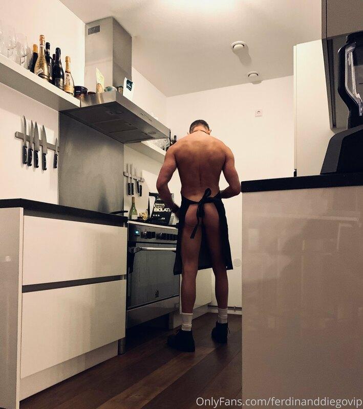 Naked chef. Want some dessert? Some cream? ????