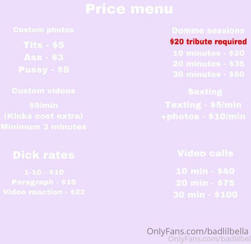 my updated price menu