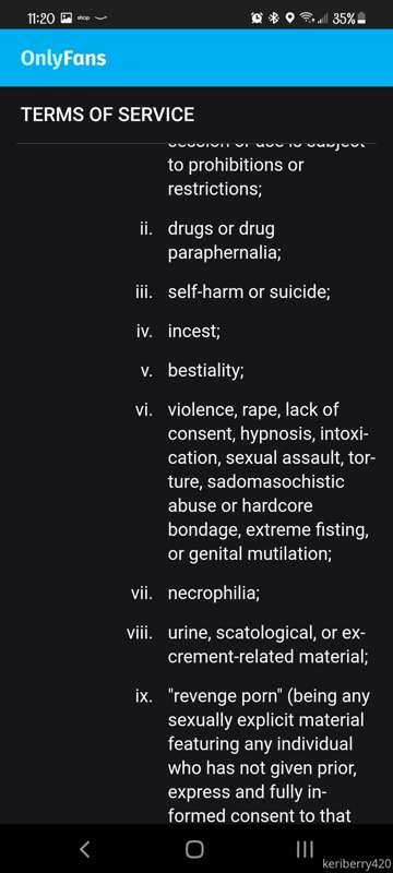 The new released terms of service on onlyfans released this ..