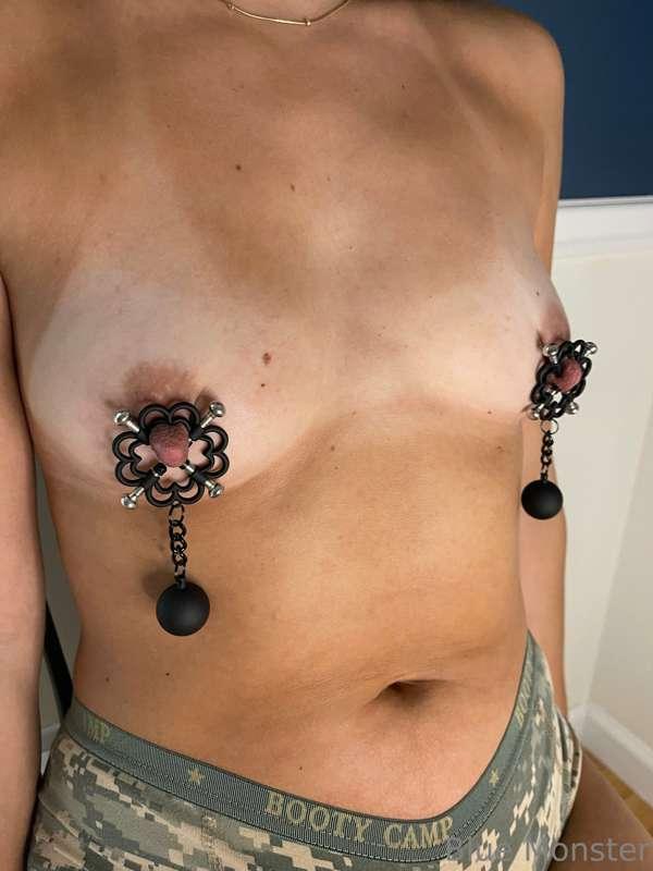 My nipples were being punished by these weighted clamps! The..