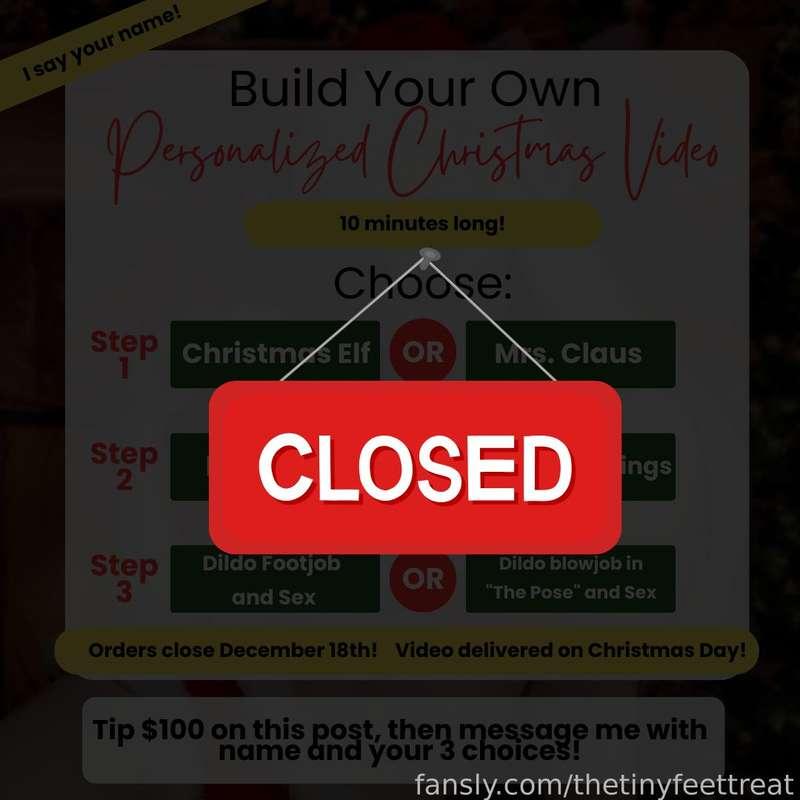 Build your own personalized Christmas Video! There are only 2 weeks til Christmas, and it's time to buy a gift for yourself!
🎄
Tip $100 ON THIS POST to order a 10 minute personalized video! After you tip, DM me your name and your 3 choices. I'll take care of the rest!
🎅
Orders close December 18th at 11:59pm, and you'll receive your video on Christmas day! 