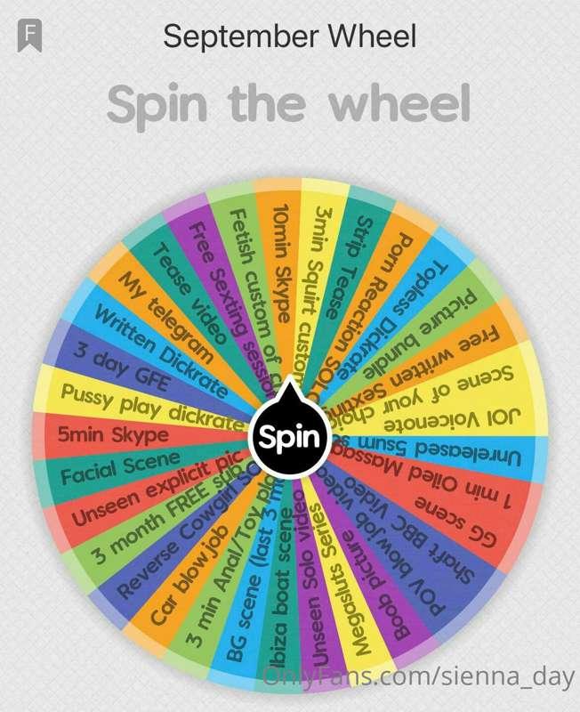 SEPTEMBER SPIN THE WHEEL!

Tip to spin and see what you will..