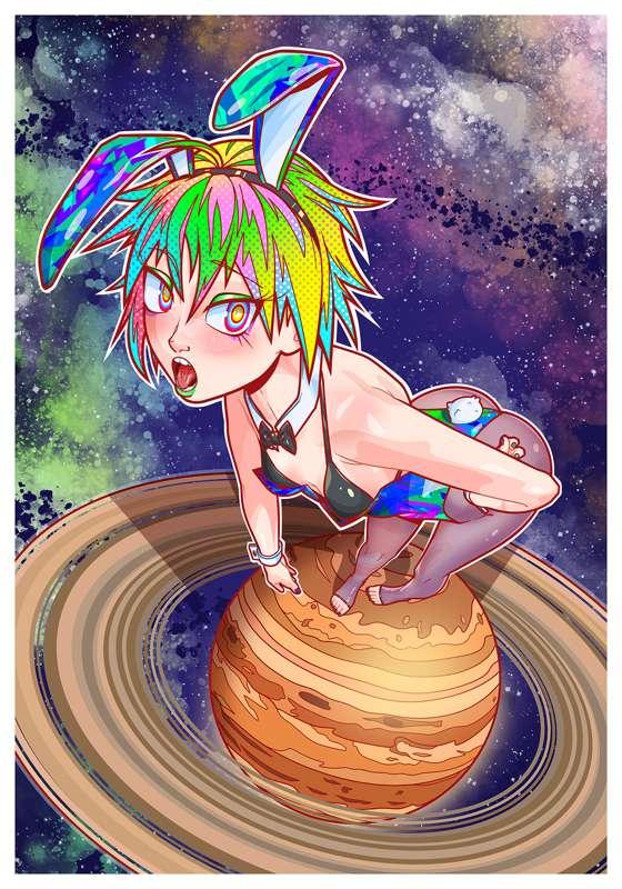 Rainbow Bunny Saturn Bikini Top