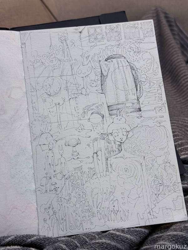I finished a drawing I started a while ago and wanted to share the result with you. I thought about coloring it, but honestly, I don’t think that’s what I want to do. so I decided to leave it as is — just black and white.  

there are a lot of details in this one, and what makes me laugh is that the most eye-catching thing here is… a teapot. why? no idea, it just kinda happened, lol

#fyp #art #artist #drawing #sketch #babyface 