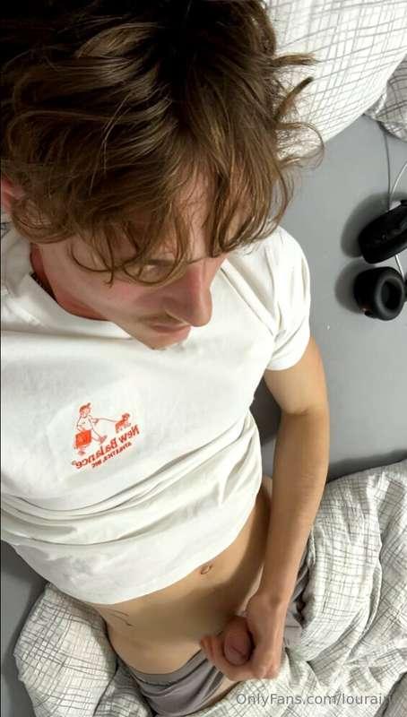Lying here, stroking this hard cock nice and slow... you jus..