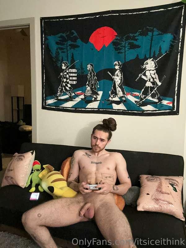 anime gaming trend but its my dick out on the couch🫢