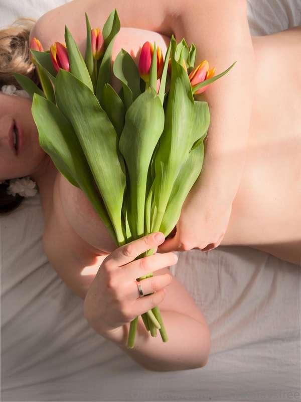 Bright sunshine, beautiful tulips and my curves. You can't m..
