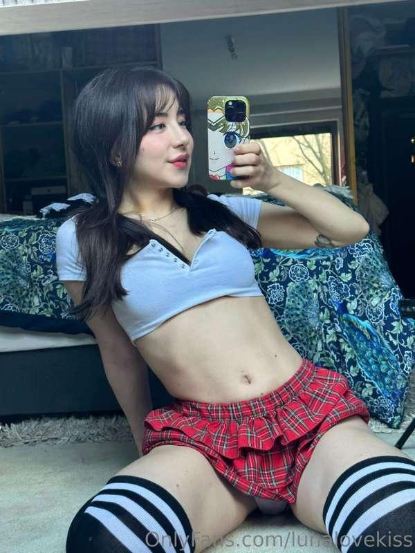 Yes I’m wearing cute white panties under this little skirt 🤍..