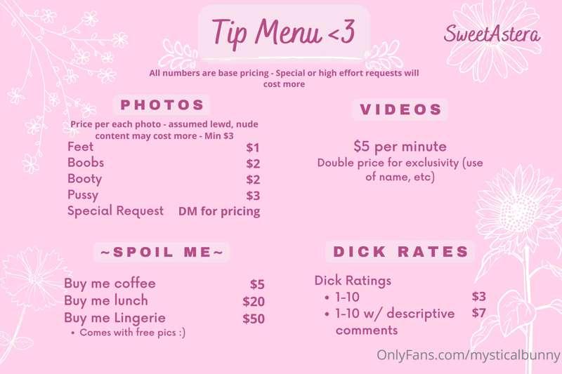 My new tip menu!! I'm now accepting video customs on top of ..