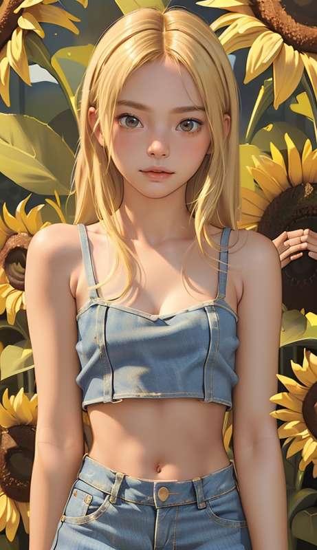 Against the background of sunflowers
