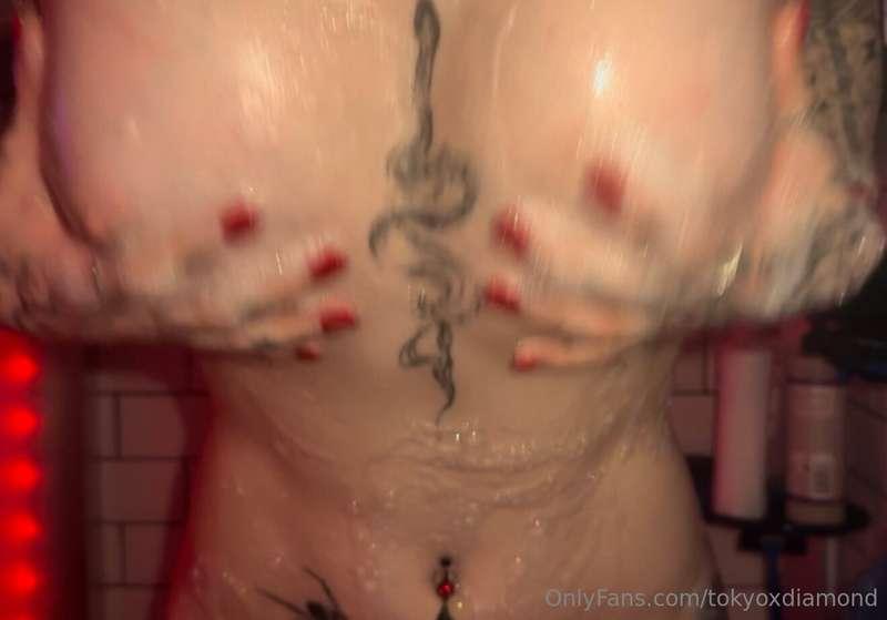 shoving my soapy titties in your face, telling you to cum on..