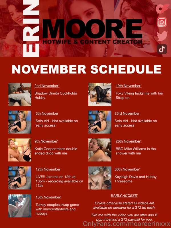 Reminder of the November Schedule xx