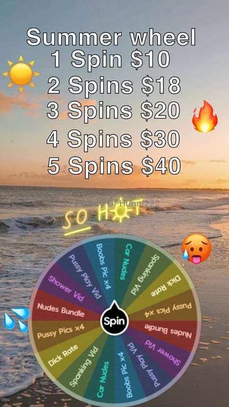 💦🥵𝐌𝐘 𝐒𝐔𝐌𝐌𝐄𝐑 𝐖𝐇𝐄𝐄𝐋💦☀️ 𝟏 𝐒𝐩𝐢𝐧 $𝟏𝟎 ✨ 𝟐 𝐒𝐩𝐢𝐧𝐬 $𝟏𝟖 ✨ 𝟑 𝐒𝐩𝐢𝐧𝐬 $𝟐𝟎✨..