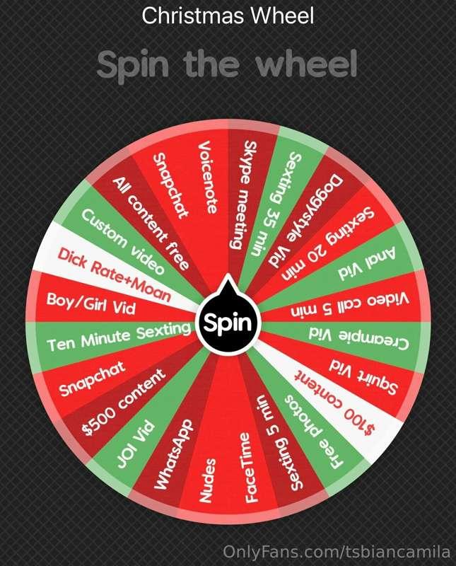 🎅✨Christmas Wheel ✨🎅

1 𝗦𝗽𝗶𝗻𝘀 $15
2 𝗦𝗽𝗶𝗻𝘀 $25
3 𝗦𝗽𝗶𝗻𝘀 $45
4 ..