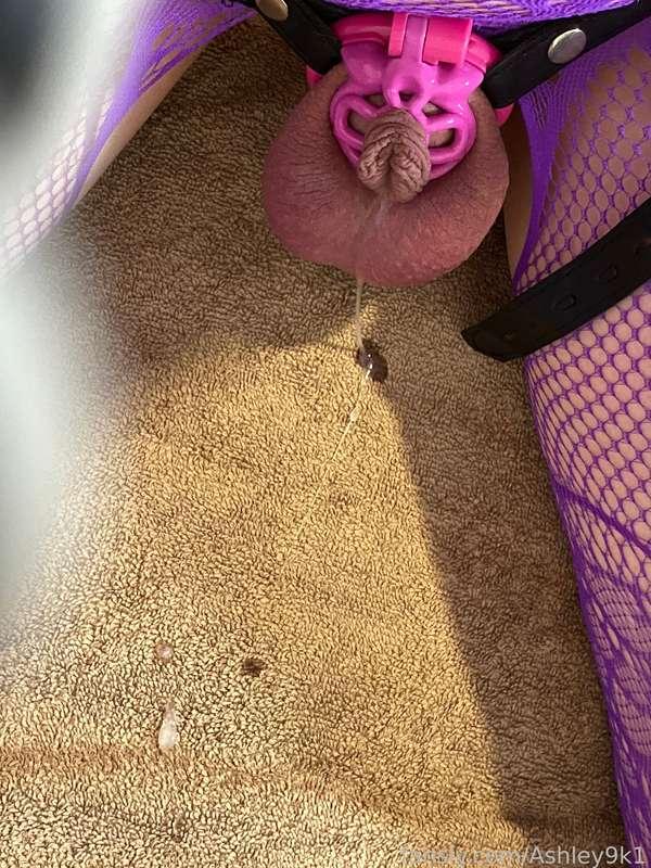 got a little too excited during my butt warmup routine today... will you punish me? 😳💦 #chastity #cum #fyp #indie #transfemme #sissy #kink