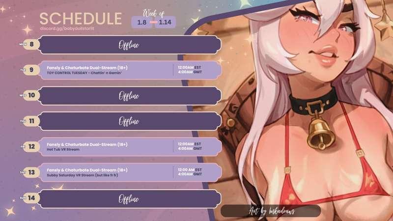 ✨MY LINKS ✨
🐤 Twitter: https://twitter.com/BabydollStarlit
📸 Chaturbate: https://chaturbate.com/b/babydollstarlit/
🎁 Wishlist: https://throne.com/babydollstarlit/wishlist
📱 Discord: https://discord.gg/babydollstarlit 

I didn't forget to post my schedule again YOU DID!!