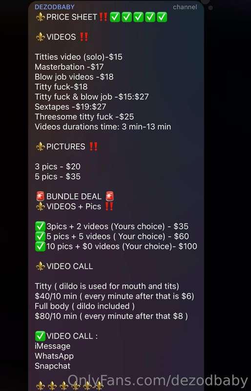 ⚜️PRICE SHEET ‼️
✅TIP YOUR AMOUNT BELOW &
see you soon baby ..