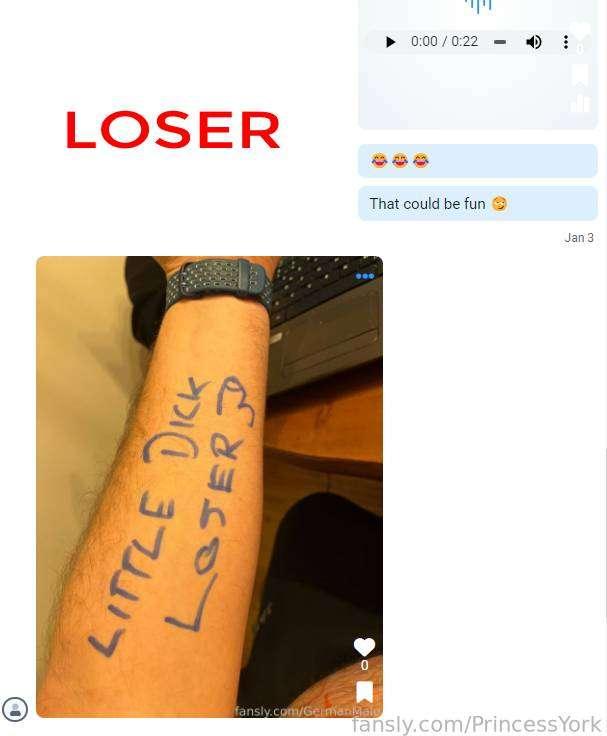 what an obedient boy. maybe next time he'll get a tattoo with this inscription? or maybe one of you will do it? 😂

#Goddes #Princess #Findom #Femdom #Slave #Domination #Sissy #Submission #FinSub #Addiction #brainwash #ATM #drain #moneyslave