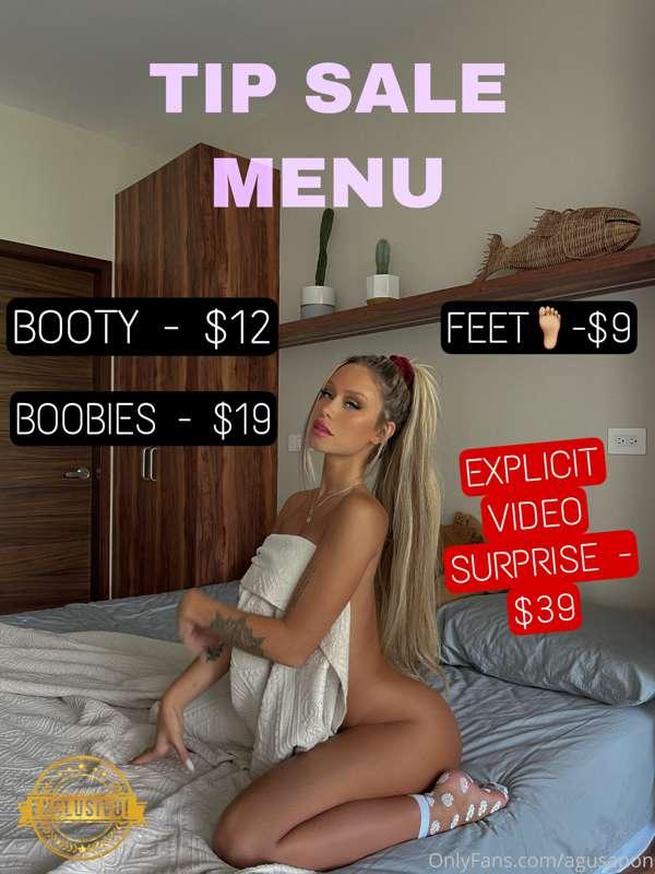 So much new content! My new tip menu with low prices! 😊. I w..