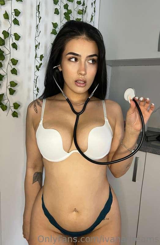 Stethoscope in one hand, and the other hand is for stroking😈..