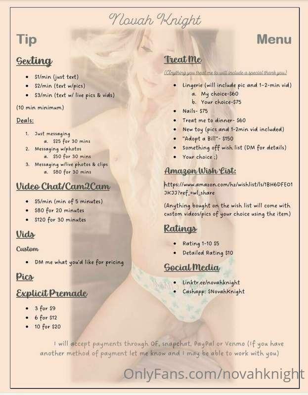 Here's the updated tip menu loves!