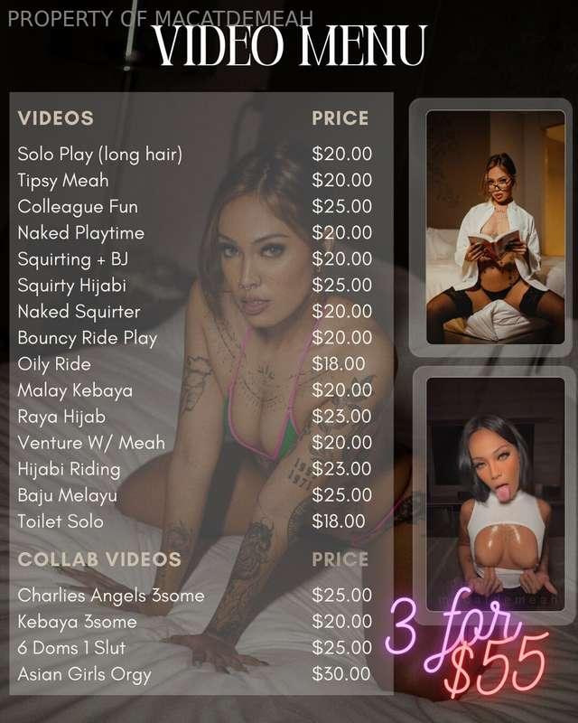 🔞 VIDEO MENU LIST You can purchase videos individually or in..