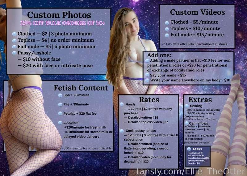Finally got around to making a menu to make things easier for everybody💁🏼‍♀️ 

🌸 I am fetish friendly, if you don’t see your kink on the list message me and I’ll see what I can do for you😊
🌸 If you have any questions feel free to dm me, I will try to respond to everyone as soon as I can🫶🏻

Let me know what I can do for you😘

#menu #tip #custom #pricelist #dickrate #sexting #call #tasks #telegram #fetishfriendly