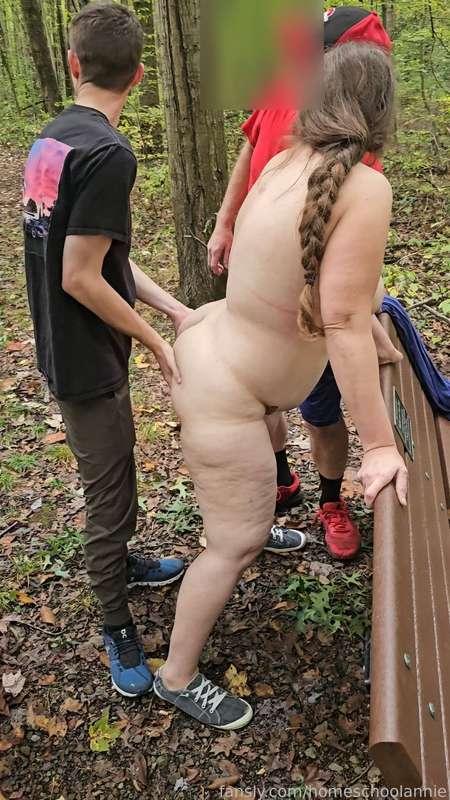 Three more teaser photos from Monday's walk in the woods with 3 men from FetLife. I will be posting the full video this evening.

#public #publicplay #bigass #outdoornudity #publicnudity #woods #park #nature #pawg #touching