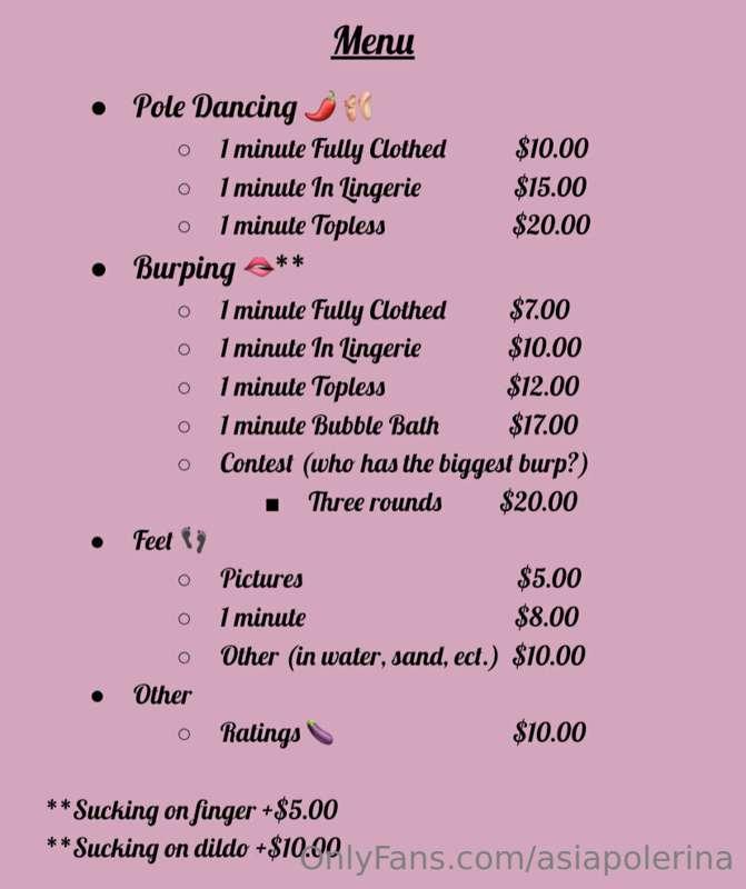 New Customs Menu! Prices have gone up a bit due to high dema..