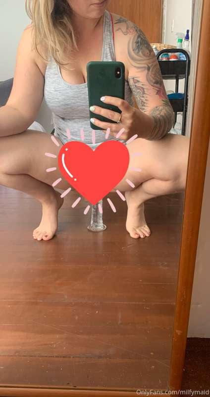 Afternoon play time, clear dildo squatting, butt plug and we..