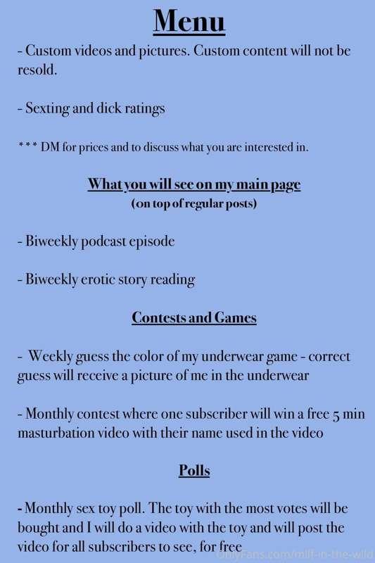 Further to my last post, here is a menu of all the extras I ..