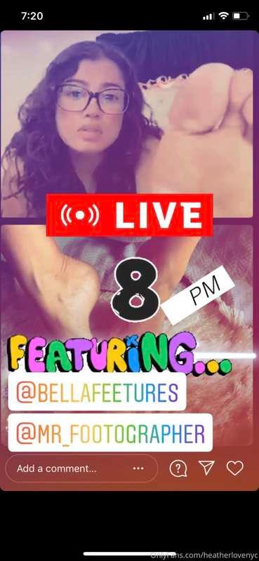 Tune in if you can! Live with Bella & Mr.Footographer 😘