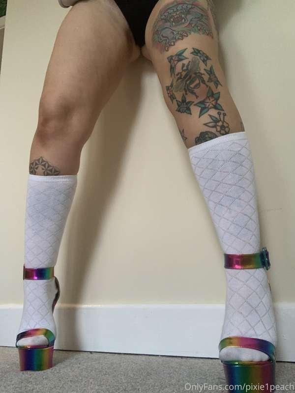 High socks and rainbow heels