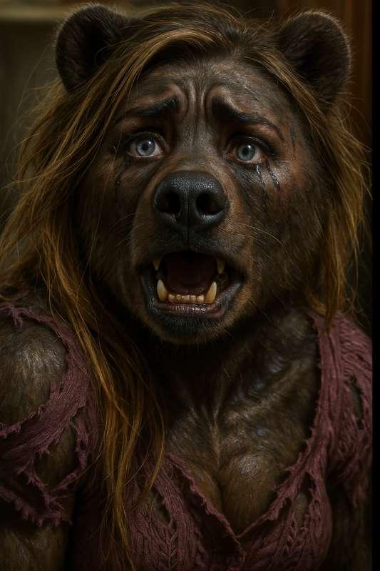 Distressed Girl Transforming into a Bear