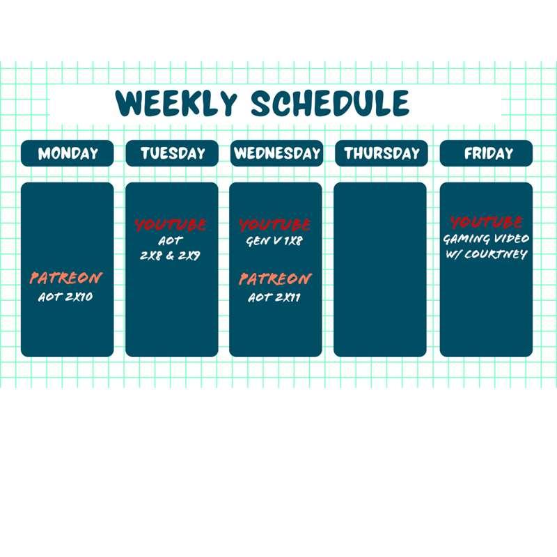 Schedule for this week!
