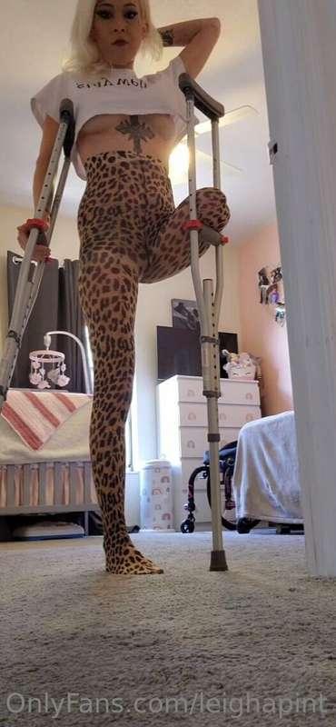 Crutching in leopard print nylons, I show a ray on things in..