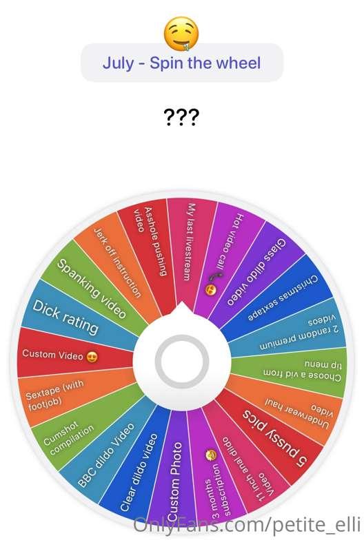JULY - Spin the Wheel 🥵🥵
1 Spin - 15$
3 spins - 35$ 

NEW WH..