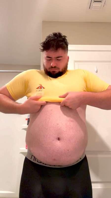 Trying on old clothes