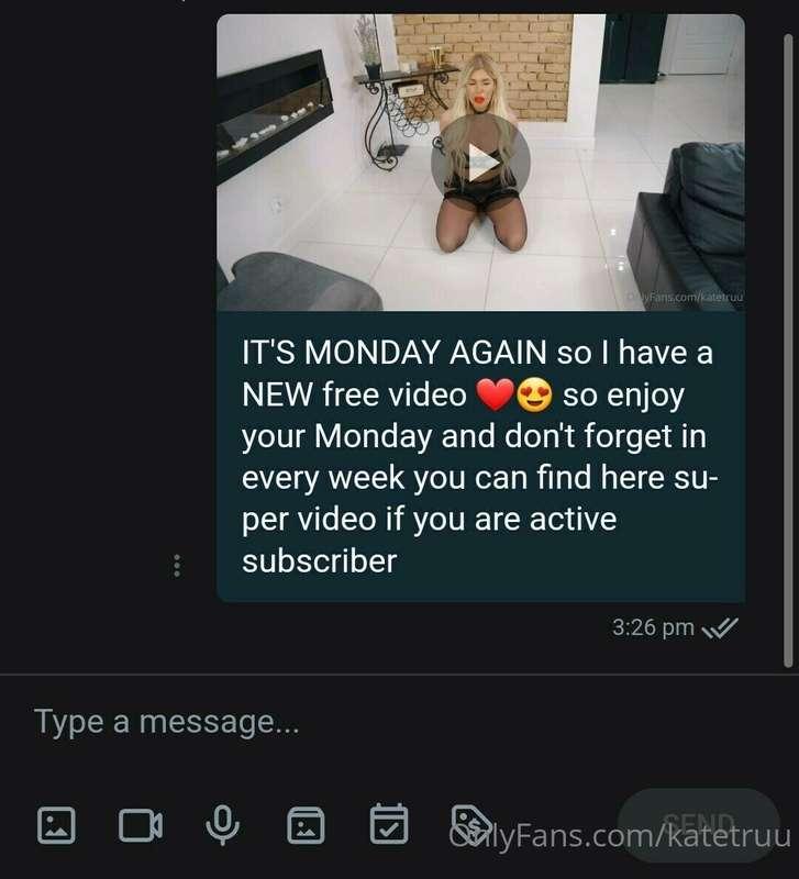 Hi guys. Check your DM boxes for new MONDAY video. This one ..