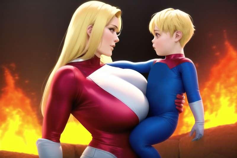 Superheroine Mommy and Son Team